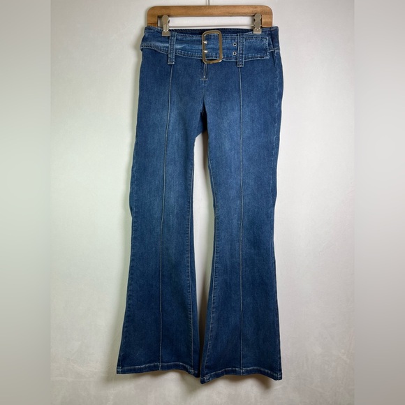 White Fox Boutique Denim - White Fox Belted Flare Jeans Women’s Size S 100% Cotton Y2K Boho Retro Style